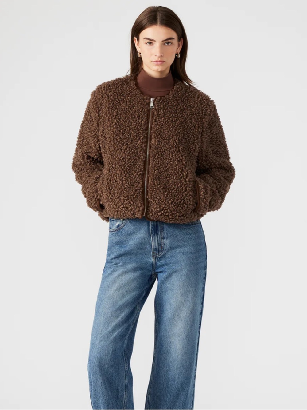 Steve Madden Brown Teddy Sherpa Zip Jacket